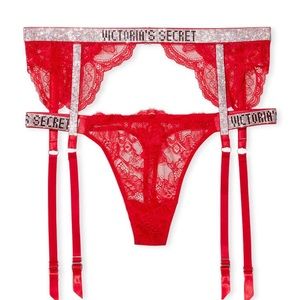 VS VERY SEXY Shine Strap Lace Garter Belt & Thong set